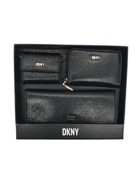 DKNY Black Faux Leather Lumen 3 Piece Wallet Set